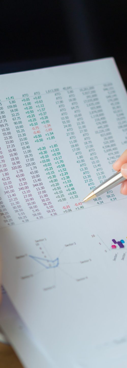Business woman hand with Financial charts and laptop on the table